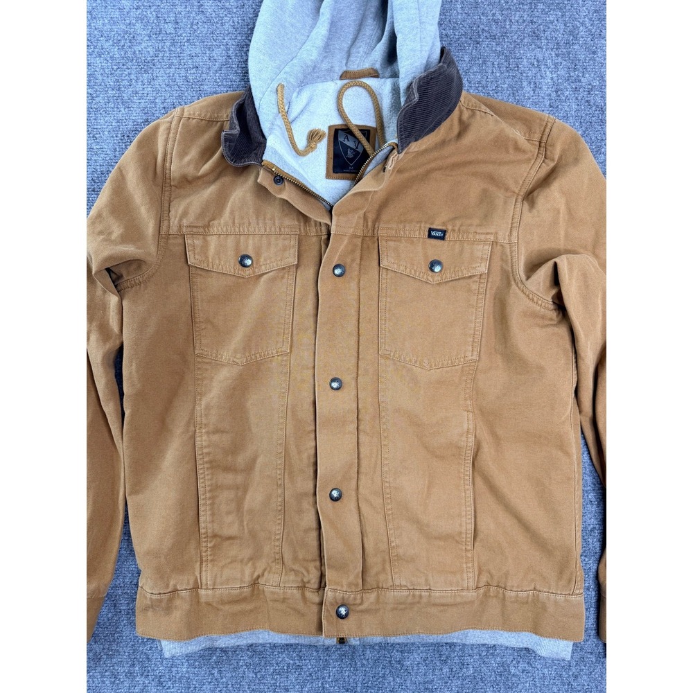 Vans Mens Hooded Canvas Trucker Jacket Size M Brown‎ Corduroy Collar Skater